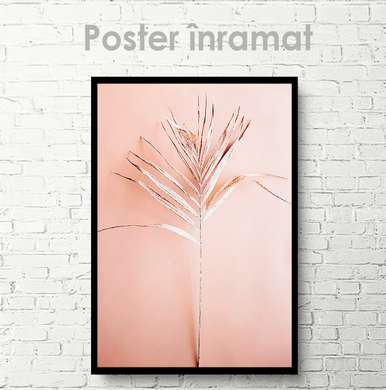 Poster - Tropical leaf on a pink background, 30 x 45 см, Canvas on frame