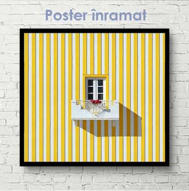 Poster - Fereastra mică de pe casa galbenă, 100 x 100 см, Poster inramat pe sticla