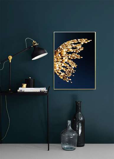 Картина в Раме - Абстрактная золотое крыло бабочки, 50 x 75 см