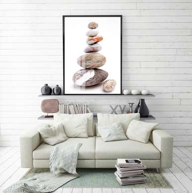Poster - Stones on a white background, 60 x 90 см, Framed poster, Minimalism