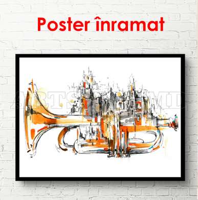 Poster - Music city, 90 x 60 см, Framed poster on glass, Minimalism