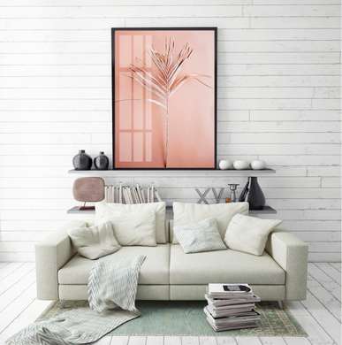 Poster - Tropical leaf on a pink background, 30 x 45 см, Canvas on frame