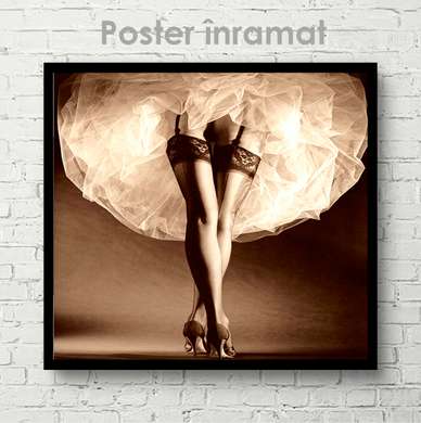 Poster - Under the dress, 100 x 100 см, Framed poster on glass, Nude
