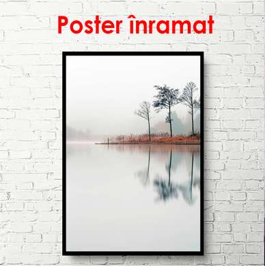 Poster - Lake in a foggy park, 45 x 90 см, Framed poster