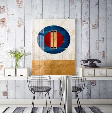 Poster - Geometric pattern with a blue circle, 60 x 90 см, Framed poster on glass, Abstract