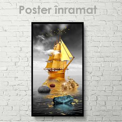 Poster - Golden sails, 30 x 60 см, Canvas on frame