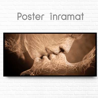 Poster - Gentle kiss, 90 x 45 см, Framed poster on glass, Black & White
