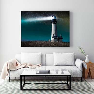 Poster - Lighthouse in the starry sky, 45 x 30 см, Canvas on frame