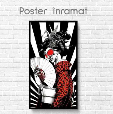 Poster - Girl in kimono, 45 x 90 см, Framed poster on glass, Different