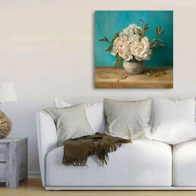 Poster - Beige peonies, 40 x 40 см, Canvas on frame, Flowers