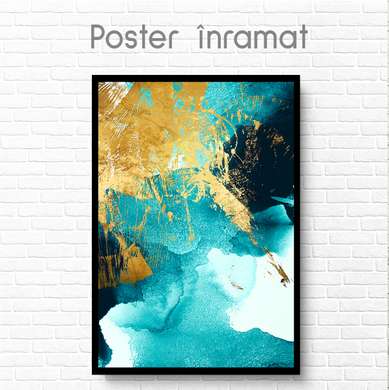 Poster - Turquoise with gold, 30 x 45 см, Canvas on frame