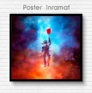 Poster - Astronaut flies in a balloon, 40 x 40 см, Canvas on frame