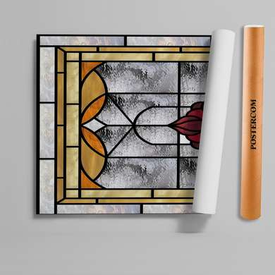 Window Privacy Film, Decorative stained glass window with red rose, 60 x 90cm, Matte, Window Film