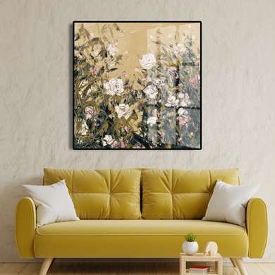 Poster - Delicate roses, 100 x 100 см, Framed poster on glass, Flowers