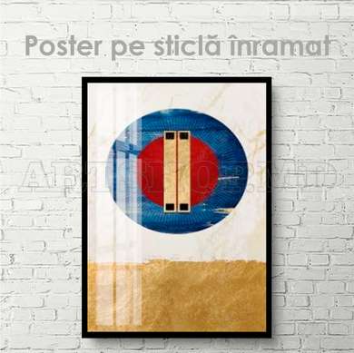 Poster - Geometric pattern with a blue circle, 60 x 90 см, Framed poster on glass, Abstract