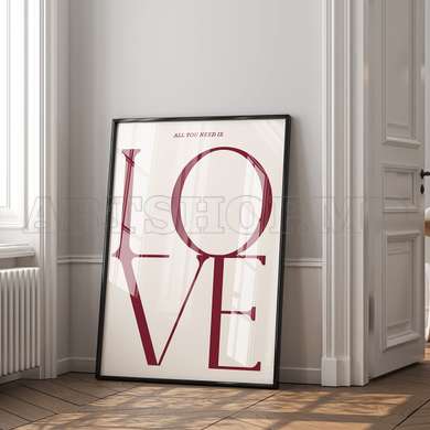 Poster - Love, 60 x 90 см, Framed poster on glass, Quotes