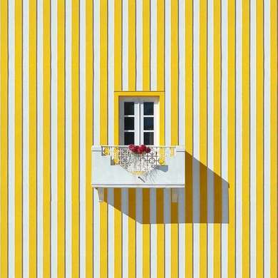 Poster - Fereastra mică de pe casa galbenă, 100 x 100 см, Poster inramat pe sticla