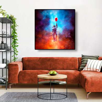 Poster - Astronaut flies in a balloon, 40 x 40 см, Canvas on frame