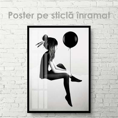 Poster - Balonul negru, 60 x 90 см, Poster inramat pe sticla