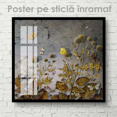 Poster - Copac în flori în ceață, 100 x 100 см, Poster inramat pe sticla