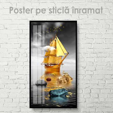 Poster - Pânze de aur, 45 x 90 см, Poster inramat pe sticla