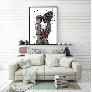 Poster - Abstract portrait of mother with a child, 60 x 90 см, Framed poster on glass