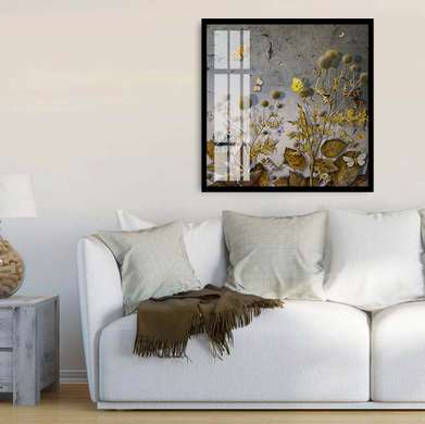 Poster - Butterflies in thorns, 100 x 100 см, Framed poster on glass, Botanical