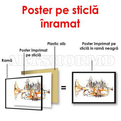 Poster - Oraș muzical, 90 x 60 см, Poster inramat pe sticla, Minimalism