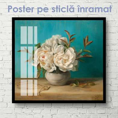 Poster - Bujori bej, 40 x 40 см, Panza pe cadru, Flori