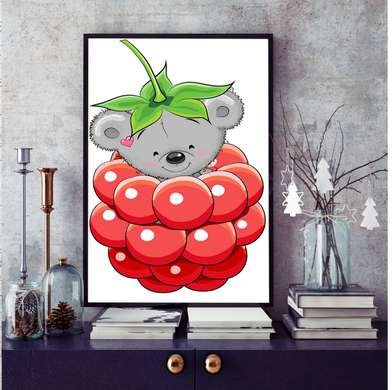 Poster - Koala în zmeură, 30 x 45 см, Panza pe cadru, Pentru Copii