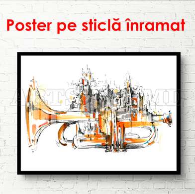 Poster - Oraș muzical, 90 x 60 см, Poster inramat pe sticla, Minimalism