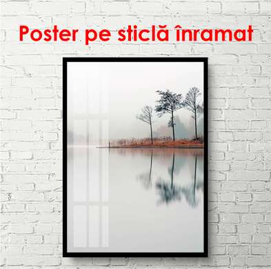 Poster - Lacul într-un parc pe ceață, 45 x 90 см, Poster înrămat, Natură
