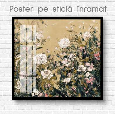 Poster - Delicate roses, 100 x 100 см, Framed poster on glass, Flowers