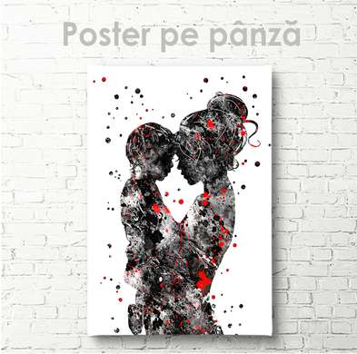 Постер - Абстрактный портрет мамы с ребенком, 60 x 90 см, Постер на Стекле в раме