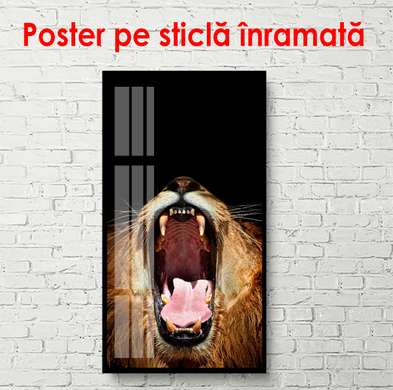 Постер, Лев крупным планом, 50 x 150 см, Постер в раме, Животные