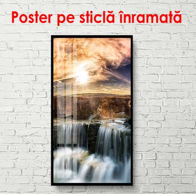 Poster - Frumoasa cascadă la apus, 50 x 150 см, Poster înrămat, Natură