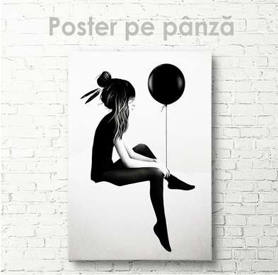 Poster - Black balloon, 60 x 90 см, Framed poster on glass