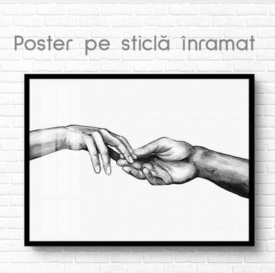Poster - Hand, 90 x 60 см, Framed poster on glass, Black & White