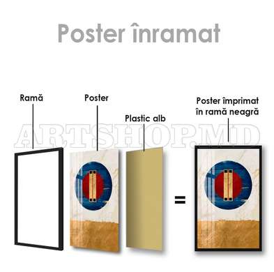 Poster - Pictură geometrică cu cerc albastru, 60 x 90 см, Poster inramat pe sticla, Abstracție