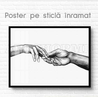 Poster - Mână, 45 x 30 см, Panza pe cadru, Alb Negru