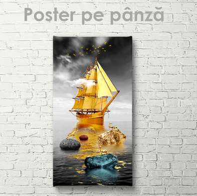 Poster - Pânze de aur, 45 x 90 см, Poster inramat pe sticla