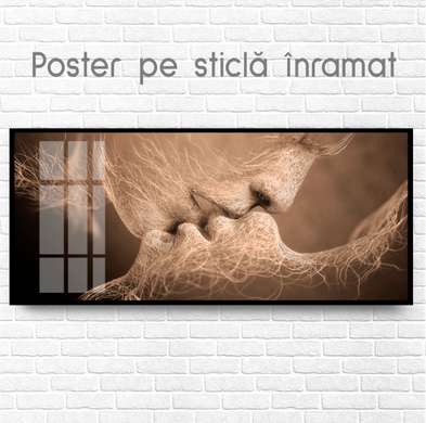 Poster - Sărut tandru, 90 x 45 см, Poster inramat pe sticla