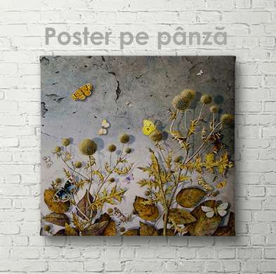 Poster - Copac în flori în ceață, 100 x 100 см, Poster inramat pe sticla