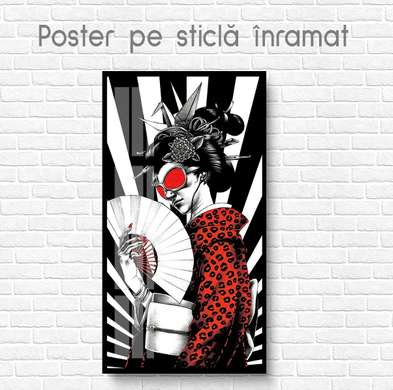 Poster - Fata in kimono, 45 x 90 см, Poster inramat pe sticla