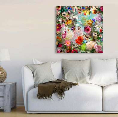 Poster - All flowers in one picture, 40 x 40 см, Canvas on frame, Botanical