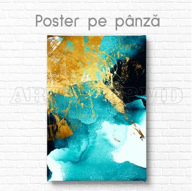 Poster - Turcoaz cu aur, 30 x 45 см, Panza pe cadru, Abstracție