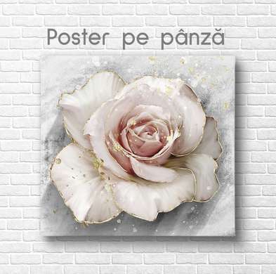 Poster - Trandafir delicat cu margini aurii, 40 x 40 см, Panza pe cadru