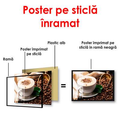 Poster - Cappuccino on the table with coffee beans, 90 x 60 см, Framed poster, Food and Drinks