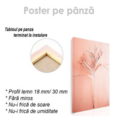 Постер - Тропический лист на розовом фоне, 60 x 90 см, Постер на Стекле в раме, Ботаника