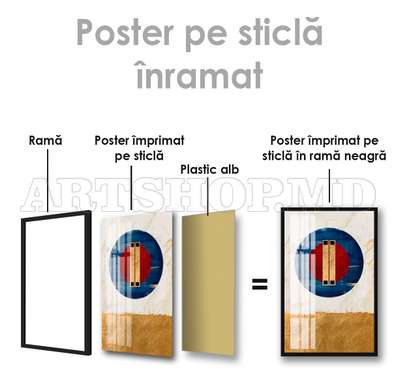 Постер - Геометрическая картина с синим кругом, 60 x 90 см, Постер на Стекле в раме, Абстракция